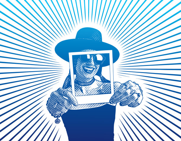 快乐的女人用即时照片装裱牙齿微笑图片下载