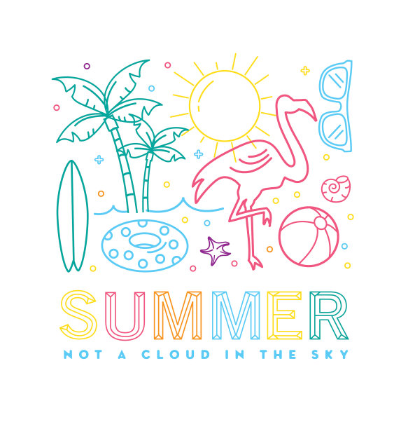 夏季旗帜设计与文本和夏季线艺术图标图片下载