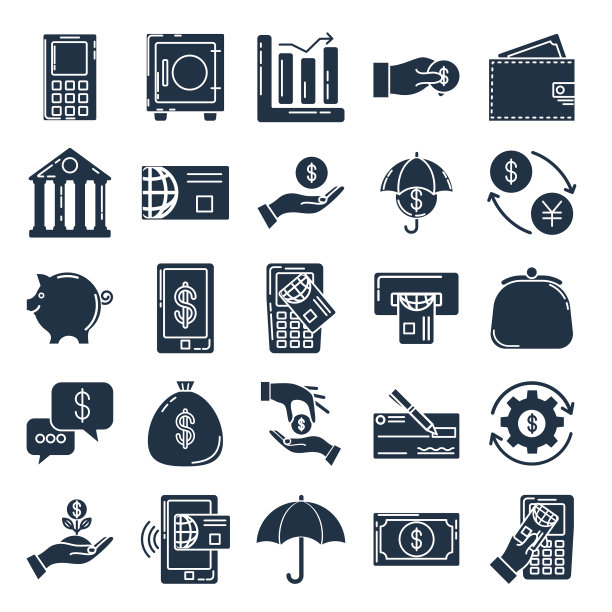 扁平设计金融和银行图标图片下载