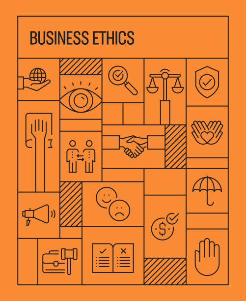商业道德理念。几何复古风格的横幅和海报概念与商业道德线图标图片下载