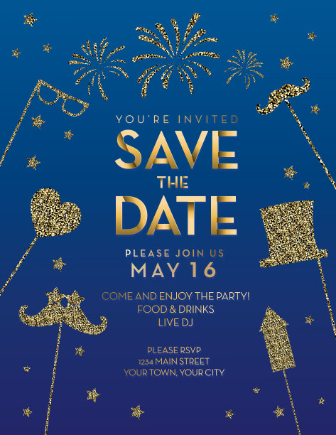 闪光保存日期邀请设计模板图片下载