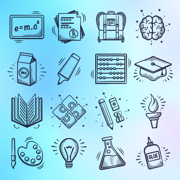 课程和教学方法涂鸦风格矢量图标集图片下载