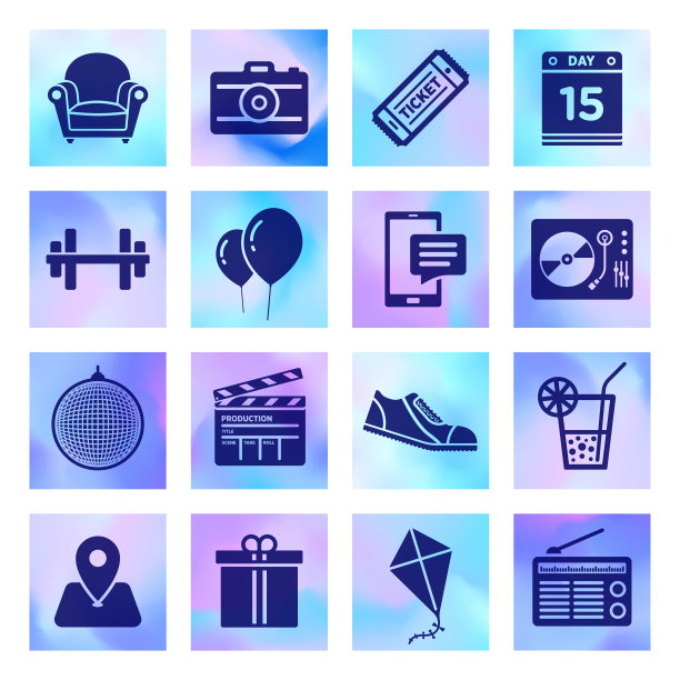 派对和事件管理全息风格矢量图标集图片下载