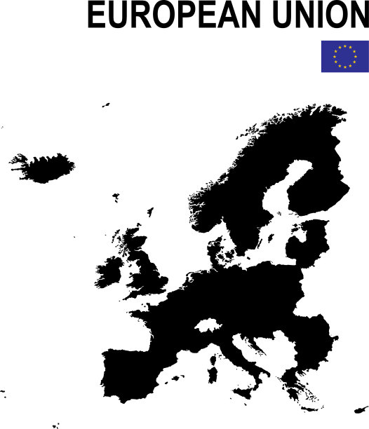 黑色的欧盟基本地图，白色背景的旗帜图片下载
