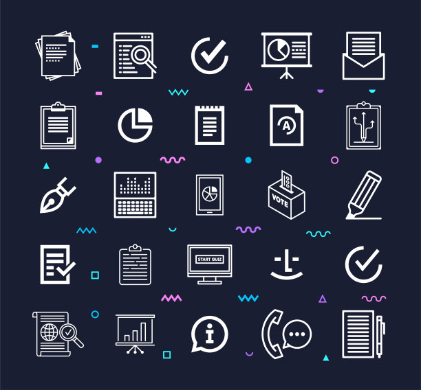 客户满意度研究线风格矢量图标集图片下载