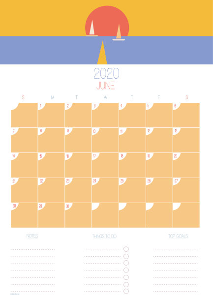 2020年6月日历和计划图片下载