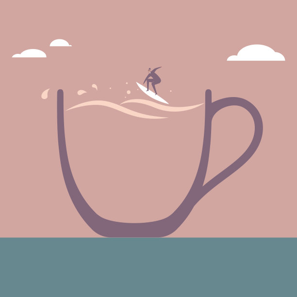 商人在咖啡杯里冲浪图片下载