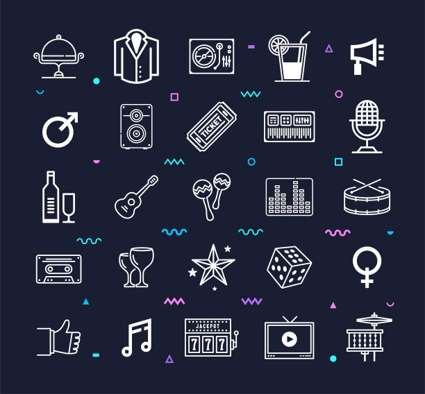 晚上的事件和活动线风格矢量图标设置图片下载