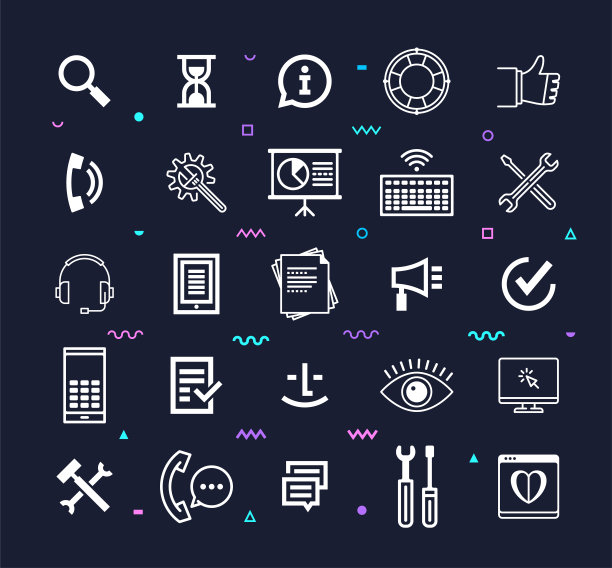 客户细分和支持线风格矢量图标集图片下载