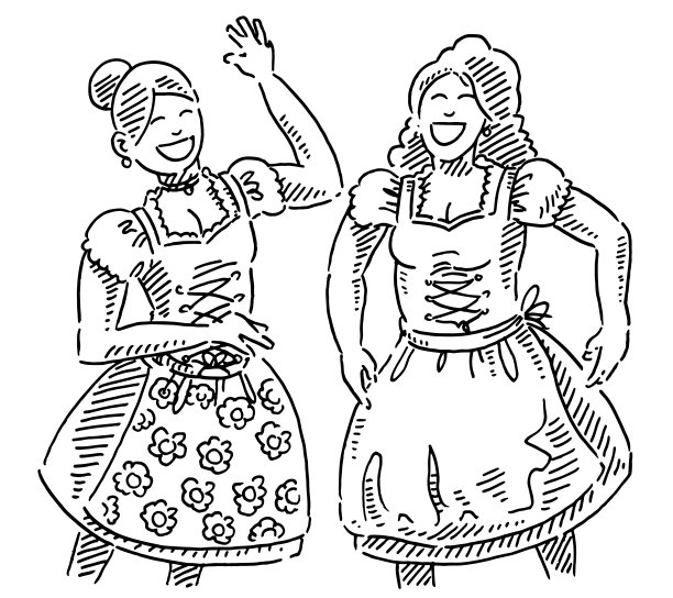 两个快乐的巴伐利亚妇女在传统的紧身衣绘画图片下载