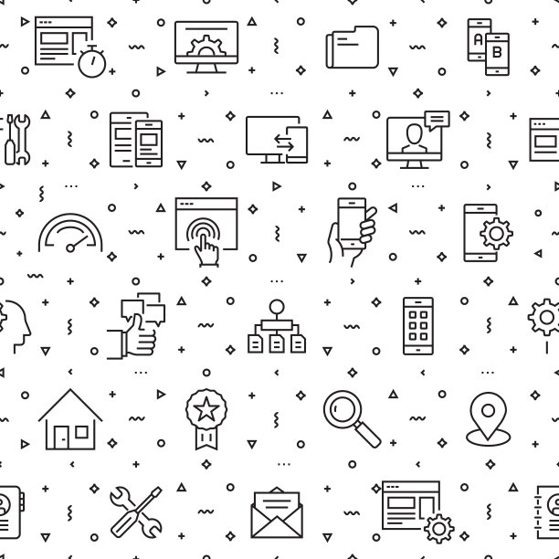 潮流线性风格的用户体验的设计模板和元素的向量集-与用户体验相关的线性图标无缝模式-向量图片下载