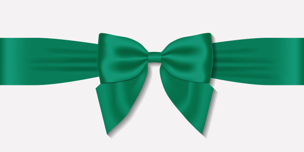 现实的装饰光泽缎面绿色丝带蝴蝶结，孤立在白色的背景图片下载