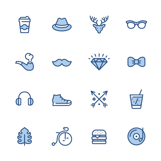 潮人-像素完美的蓝色轮廓图标图片下载