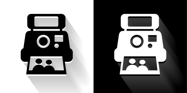 即时相机和照片黑白图标与长影子图片下载