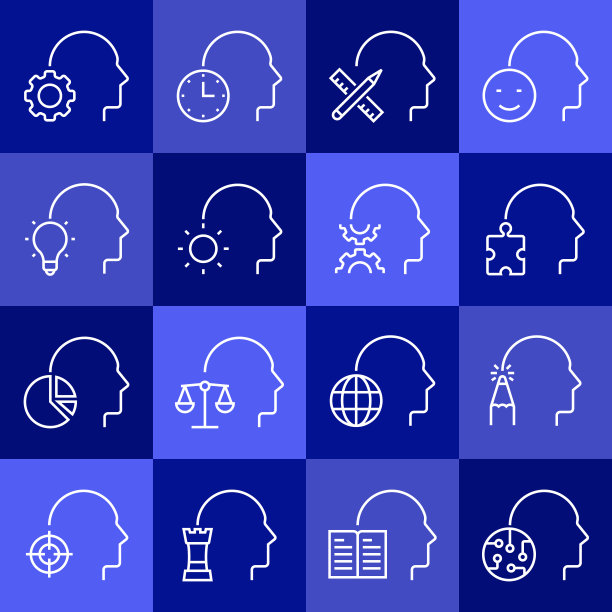 与思维过程相关的矢量线图标的简单设置。大纲符号集合。图片下载