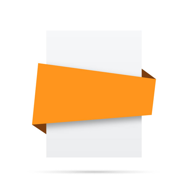 空白白色标签上的橙色丝带-设计元素图片下载