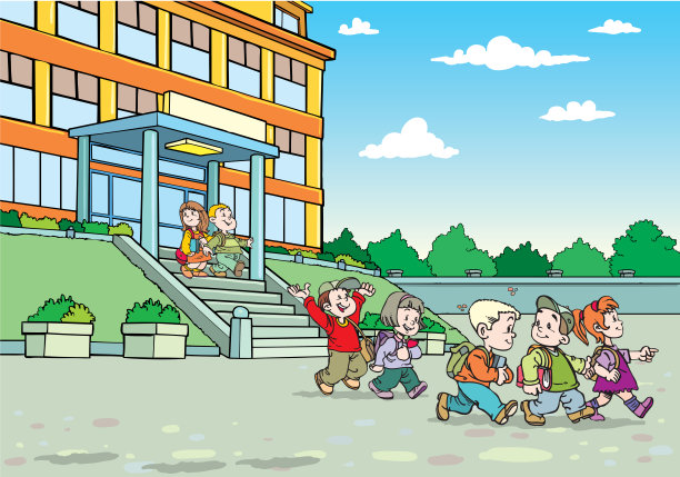 孩子放学回家的插画图片下载