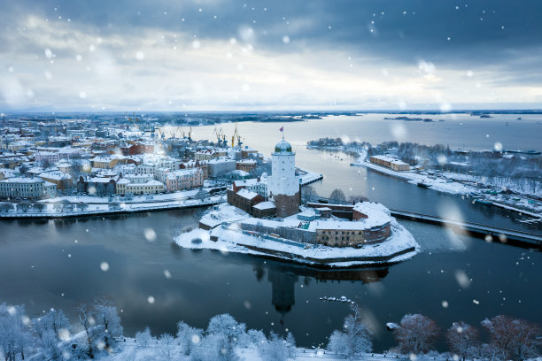 维堡城堡在冬季照片俯视图。图片下载