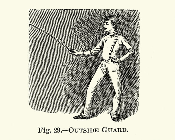 维多利亚时代的运动，击剑位置，外护，19世纪图片下载