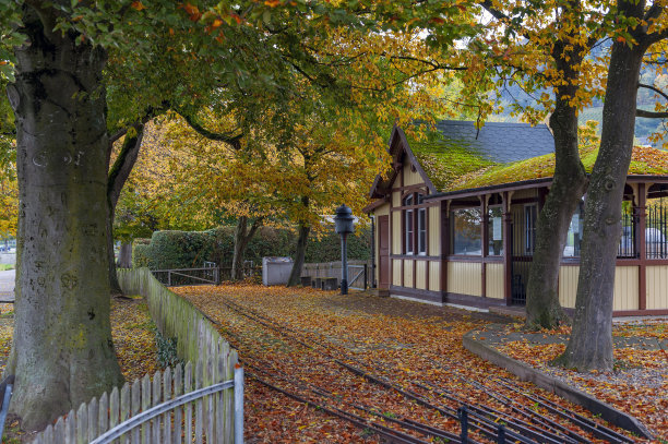 位于瑞士沙夫豪森的莱茵河畔斯坦因河畔的小火车终点站图片下载