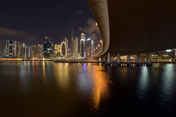迪拜商业湾的城市天际线，阿拉伯联合酋长国图片下载