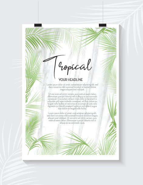 优雅的热带设计模板大理石纹理和棕榈叶图片下载