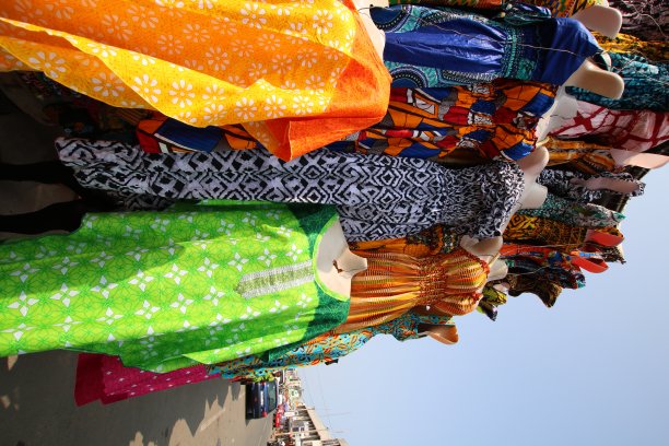 非洲传统纺织品摊位，Lomé，西非多哥图片下载