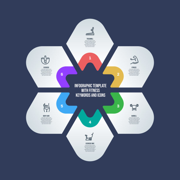 信息图表设计模板与健身关键字和图标图片下载