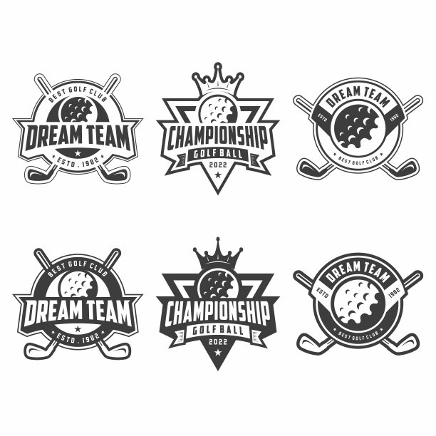 一套高尔夫球会标志排球徽章设计图片下载