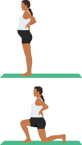 孕妇做反向弓步的侧视图图片下载