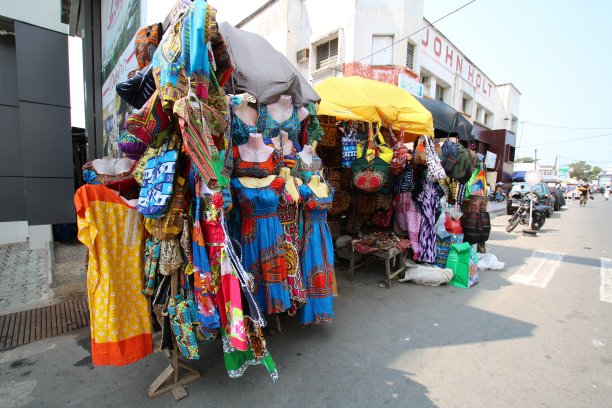 非洲传统纺织品摊位，Lomé，西非多哥图片下载