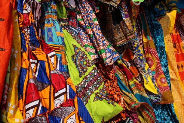 非洲传统纺织品摊位，Lomé，西非多哥图片下载