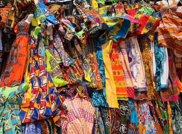 非洲传统纺织品摊位，Lomé，西非多哥图片下载