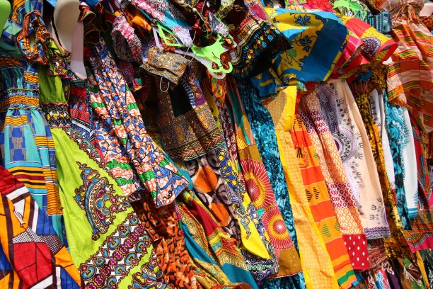 非洲传统纺织品摊位，Lomé，西非多哥图片下载