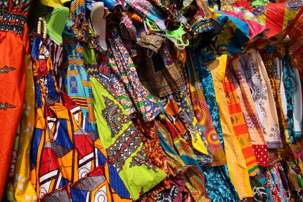 非洲传统纺织品摊位，Lomé，西非多哥图片下载