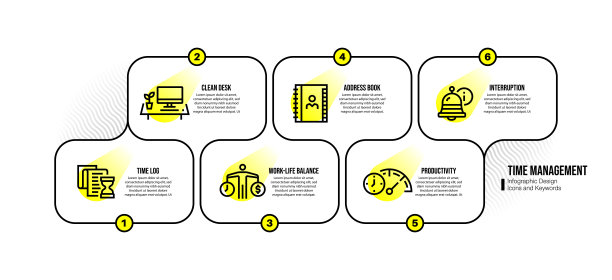 信息图表设计模板与时间管理关键字和图标图片下载