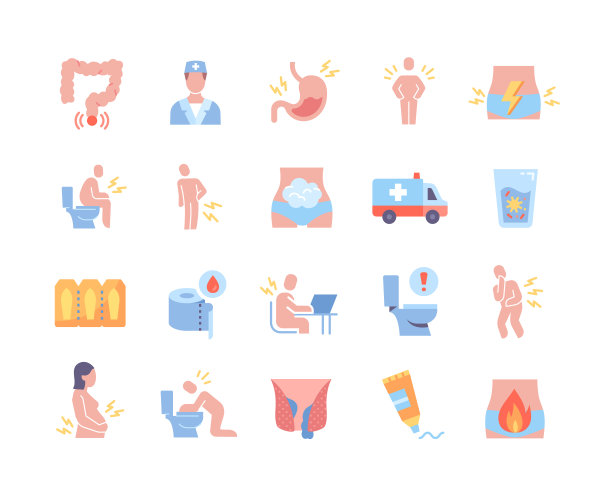 腹痛图标颜色向量集图片下载