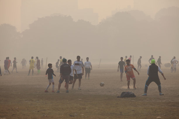 在一个雾蒙蒙的早晨，人们在加尔各答玩游戏图片下载