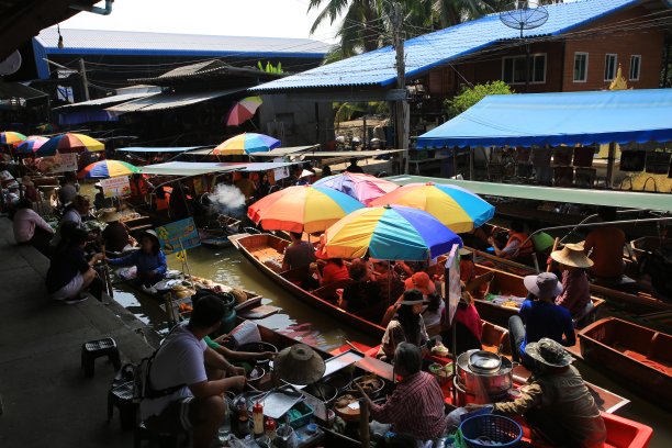 Damnoen Saduak水上市场。图片下载