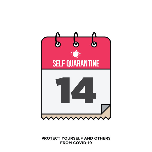 新型冠状病毒隔离14天矢量图标素材，白色背景图片下载