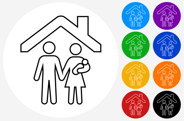 在屋顶下有孩子的父母图片下载