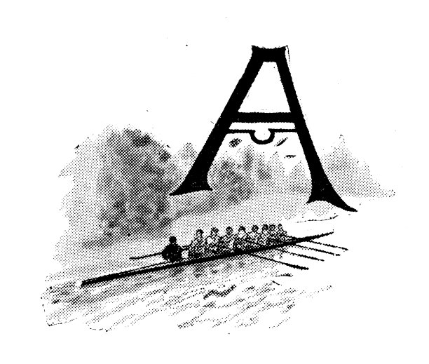 古董插图的体育和休闲活动:大写字母A和划船图片下载