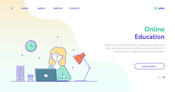 在线教育网页概念与可编辑的笔画线插图。图片下载