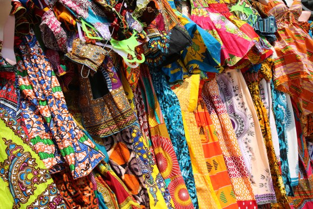 非洲传统纺织品摊位，Lomé，西非多哥图片下载