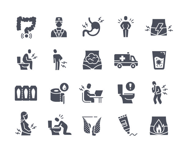 腹部疼痛图标黑色矢量集图片下载