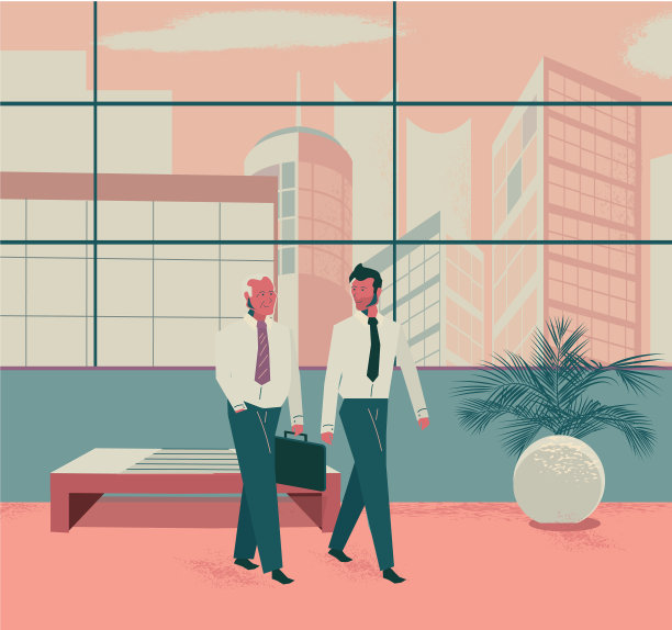 商务对话——两个商务人士边走边讨论图片下载