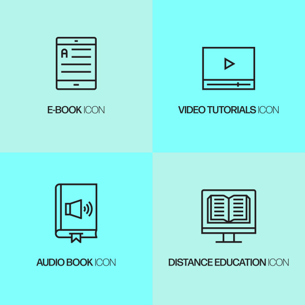 在线教育，电子学习，家庭学校相关的现代矢量图标图片下载