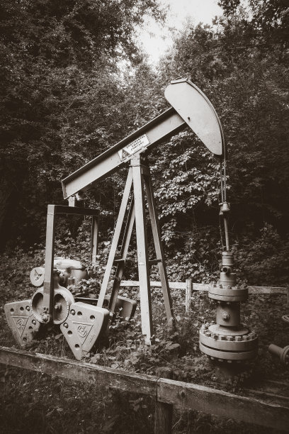 法国枫丹白露森林的老油井。黑白摄影图片下载