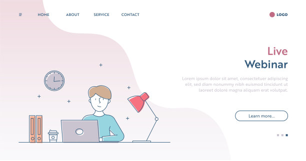 实时网络研讨会网页概念与可编辑的描边线插图。图片下载