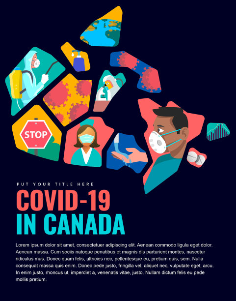 加拿大地图与Corona流行病封面和页面设计图片下载